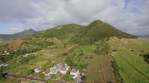 Aerial scene of green mauritius mainland