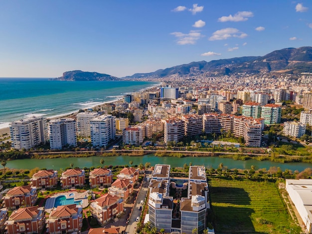 aerial sea and alanya city panorama