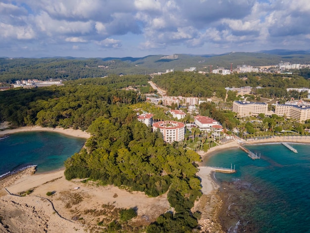 aerial sea coast and city view drone