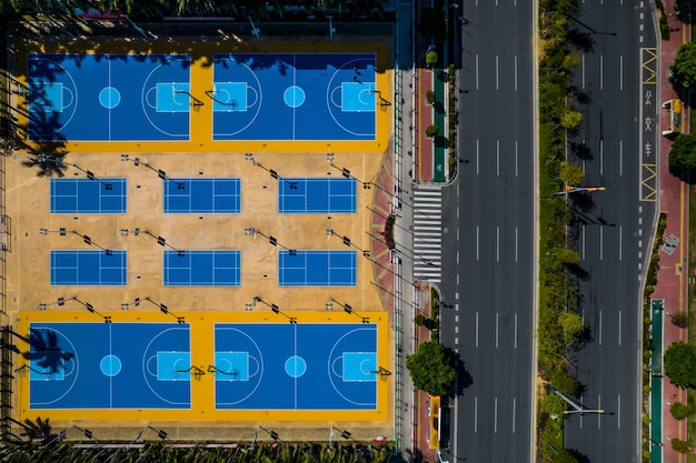 Aerial shooting outdoor basketball court