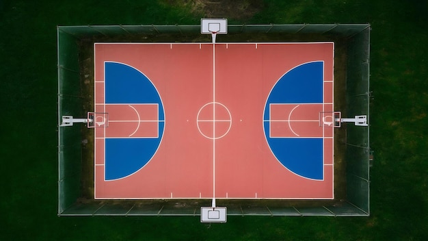 Aerial shooting outdoor basketball court