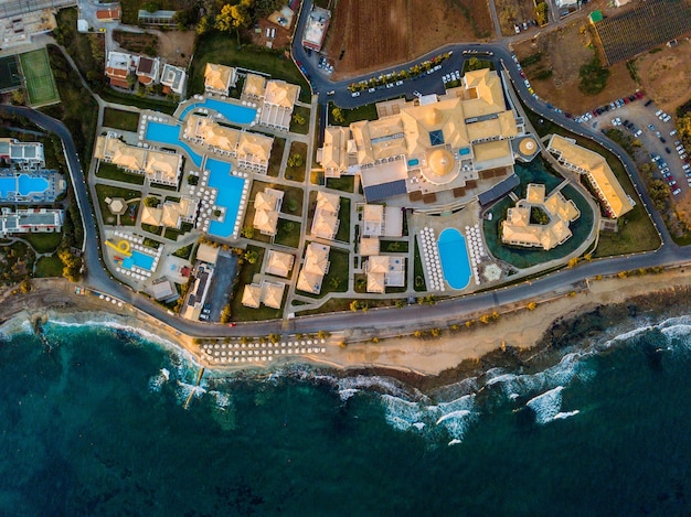 Aerial shot  of buildings near a sea