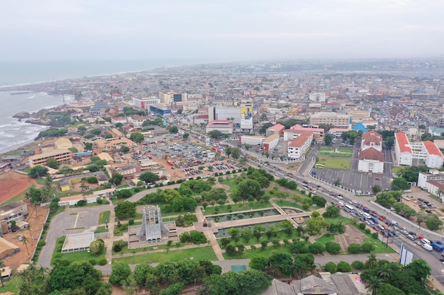 Aerial shot of the city of Accra in Ghana during the day