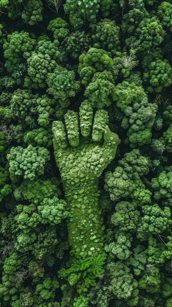 Photo aerial shot of forest trees forming a hand shape