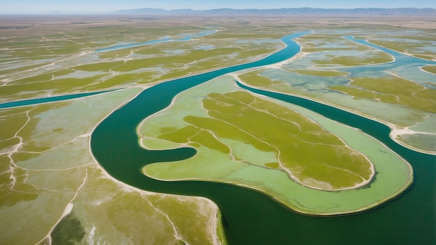 Photo aerial shot of green salt marshes in spains andalusia region