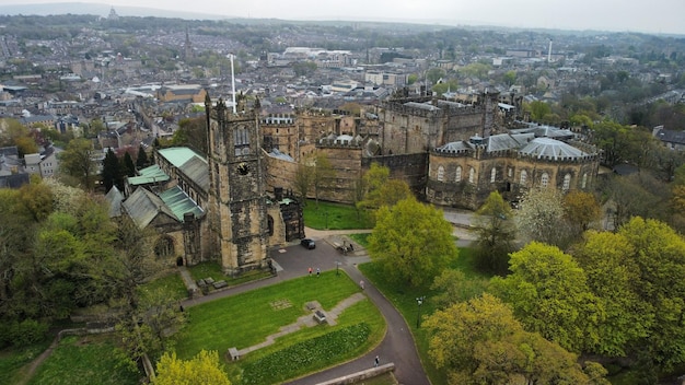 Aerial shot of the historic Lancaster Castle situated in the United Kingdom