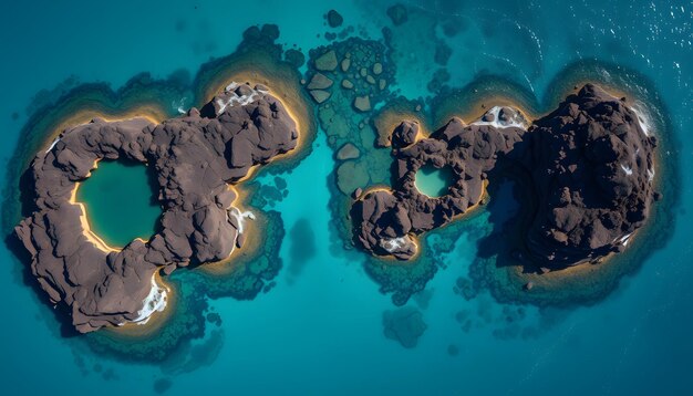 Photo aerial shot of mermaid ponds in hawaii showcasing rugged volcanic rock formations and