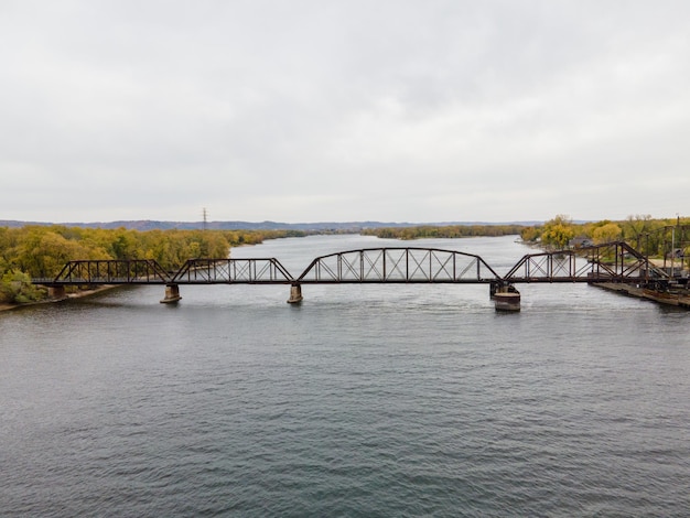 Aerial shot of the Mississippi River Bridge in La Crosse, Wisconsin