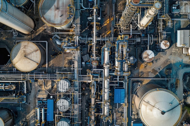 Photo aerial shot over a oil refinery industrial area high quality photo