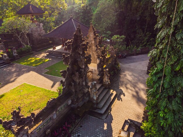 Aerial shot of the Pura Gunung Lebah temple in Ubud on the Bali island.