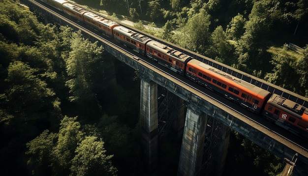 aerial shot of the train on the viaduct photography