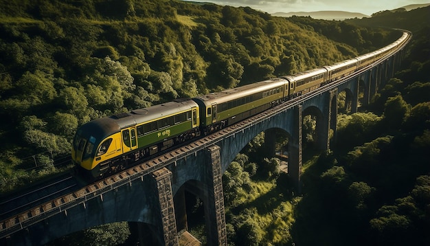 aerial shot of the train on the viaduct photography