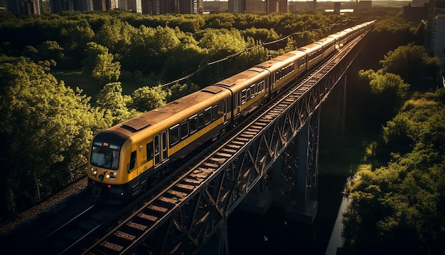 aerial shot of the train on the viaduct photography