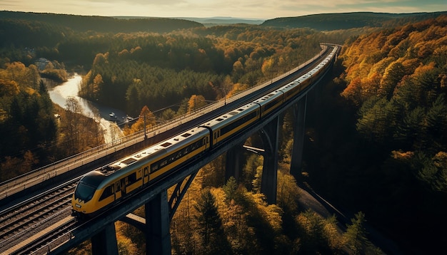 aerial shot of the train on the viaduct photography