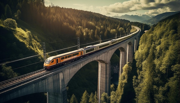 aerial shot of the train on the viaduct photography