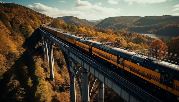 aerial shot of the train on the viaduct photography