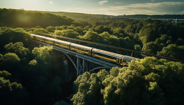 aerial shot of the train on the viaduct photography