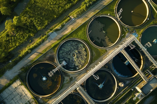 Aerial shot of a wastewater treatment plant illustrating an essential public utility infrastructure