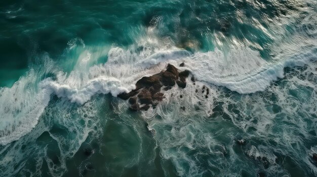 Aerial shot of waves crashing on the beach