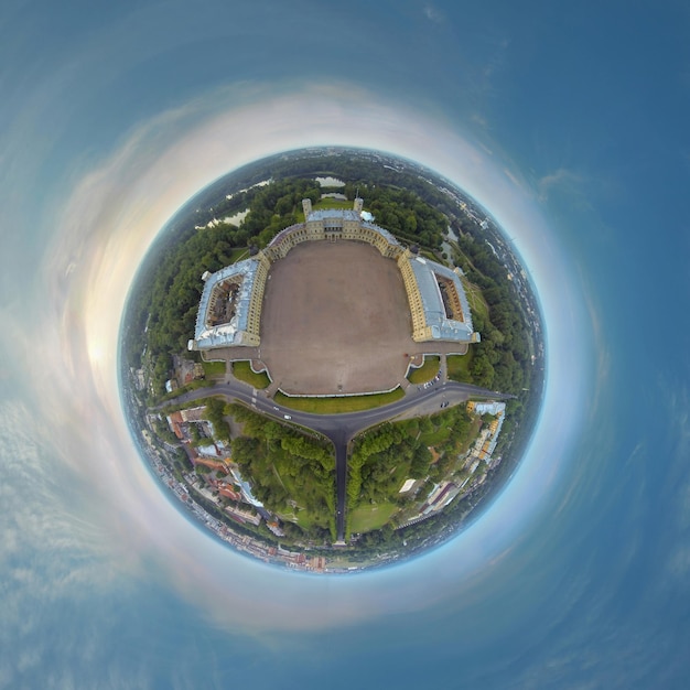 aerial small planet above the Gatchina Palace High quality photo