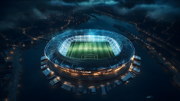 Aerial top angle view of imaginary soccer stadium