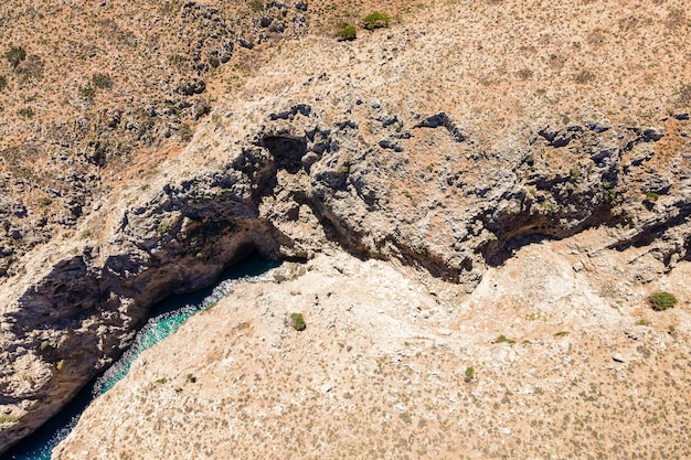 Aerial top view by drone of  gorge on Crete.