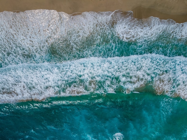 Aerial top view by drone of tropical Falasarna beach on Crete