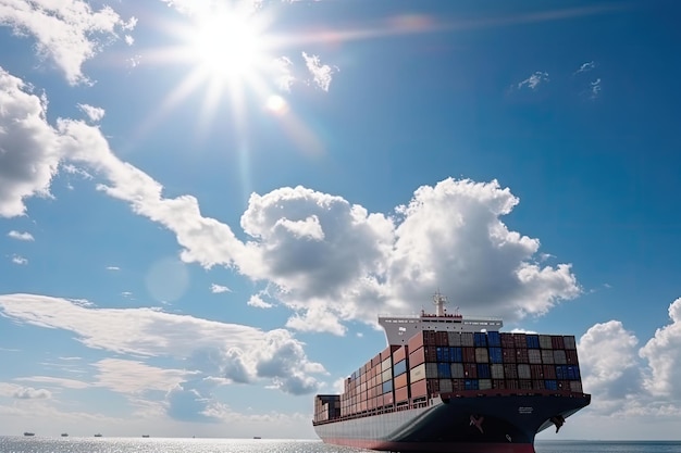 Aerial top view of cargo container business ship global express in the ocean logistic Generative AI