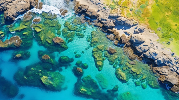 Aerial top view over the coral lagoon in mellieha