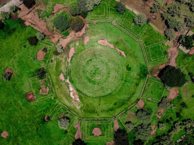 Aerial top view of Los Guachimontones in Jalisco, Mexico