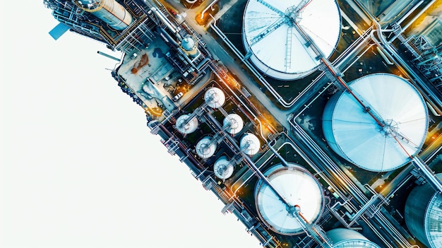 Photo aerial top view of oil and gas lpg ngv storage tank chemical facility