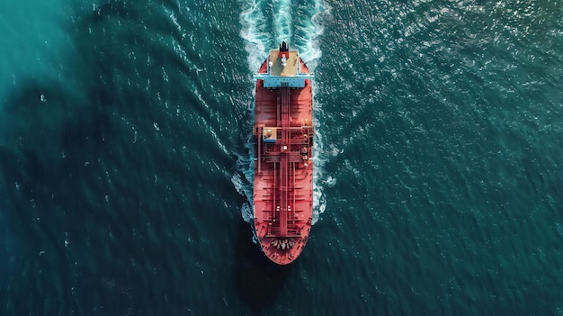 Aerial Top View of Oil Ship Tanker Sailing in Sea Transportation Industry Concept