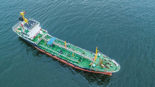 Aerial top view oil tanker ship, Tanker for import export business