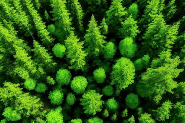 Aerial top view of summer green trees in forest in rural Finland Generative Ai