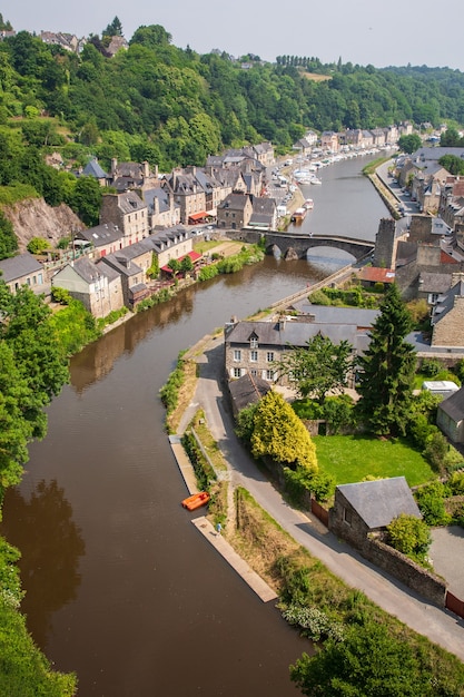 Aerial vertical view of Port of Dinan, Brittany, France