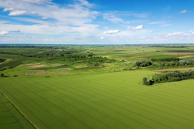 Aerial view of agricultural fields. Countryside, Agricultural Landscape Aerial view.