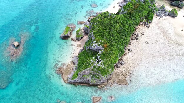 Aerial view on amazing nature color of the water and beautifully bright over the beach wit