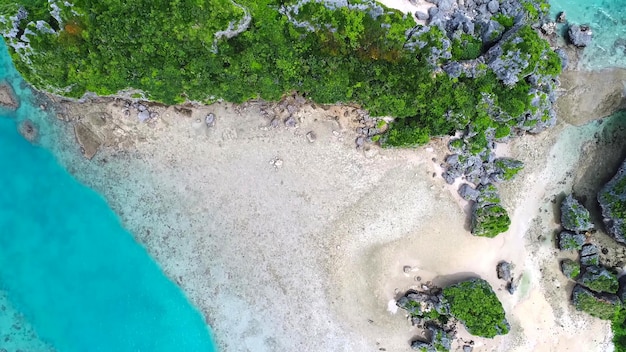 Aerial view on amazing nature color of the water and beautifully bright over the beach wit