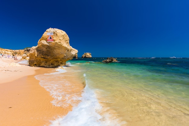 Aerial view of amazing Praia dos Paradinha beach Albufeira Algarve Portugal