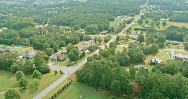 Aerial view of a american countryside small town scenic seasonal landscape from above in boiling spr