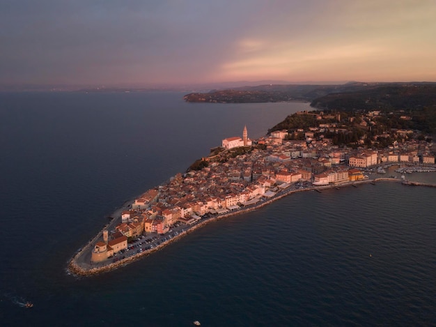 Aerial view of the ancient town of Piran Slovenia