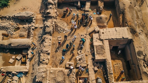 An aerial view of an archaeological dig