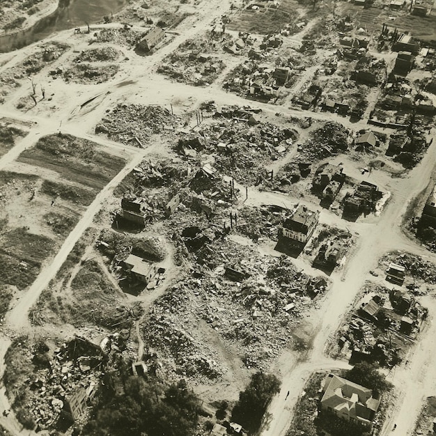 Photo aerial view of an area affected by a major earthquake with visible damage