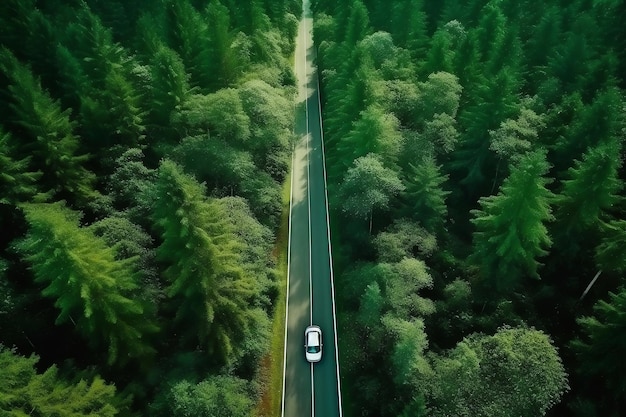 Aerial View of Asphalt Road and Green Forest Isolated Illustration on Transparent Background Generative AI