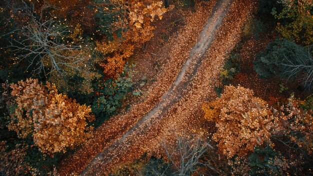 Aerial View of Autumn Forest Path