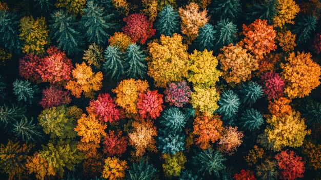 Photo aerial view of autumn forest with vibrant colors