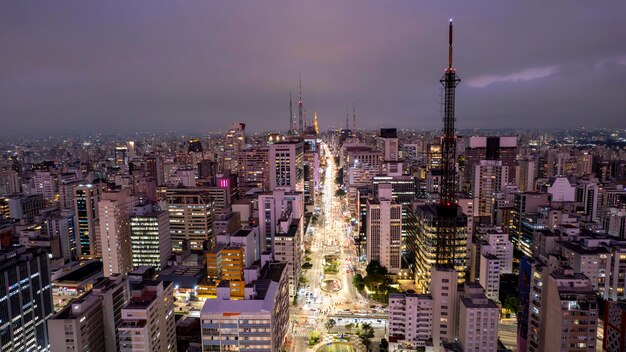 Aerial view of Av Paulista in Sao Paulo SP Main avenue of the capital Photo at night with car lights