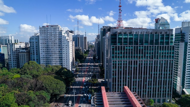 Aerial view of Av. Paulista in Sao Paulo, SP. Main avenue of the capital