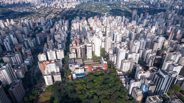 Aerial view of Av. Paulista in Sao Paulo, SP. Main avenue of the capital