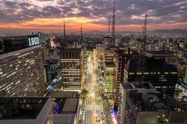 Aerial view of Avenida Paulista Paulista Avenue and MASP in Sao Paulo city Brazil